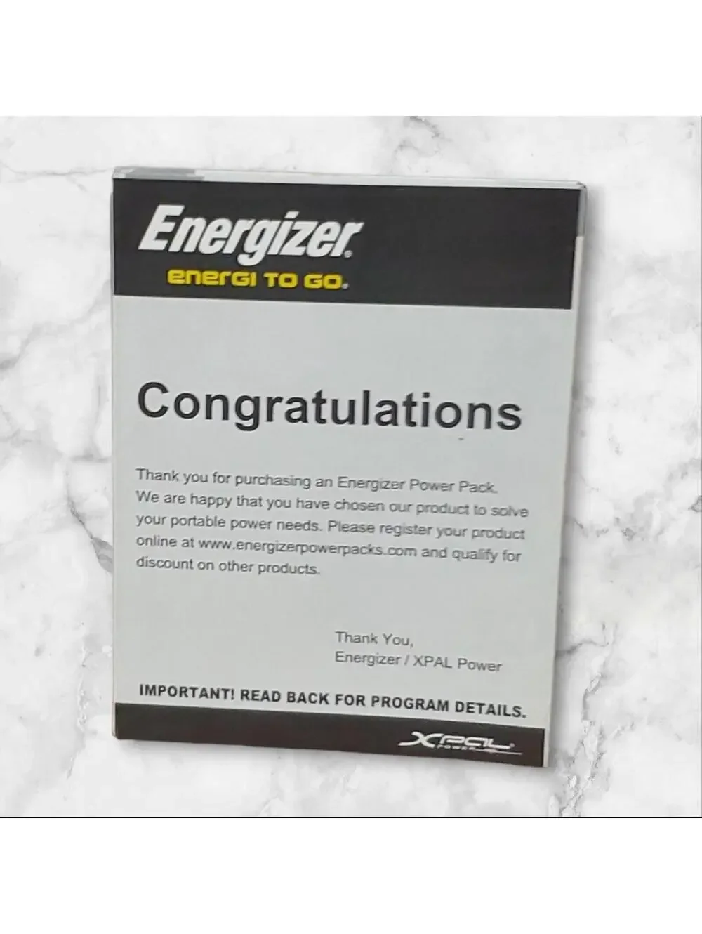 Genuine Energizer Xpal XP2000 Energi To Go Portable Power Bank External Battery